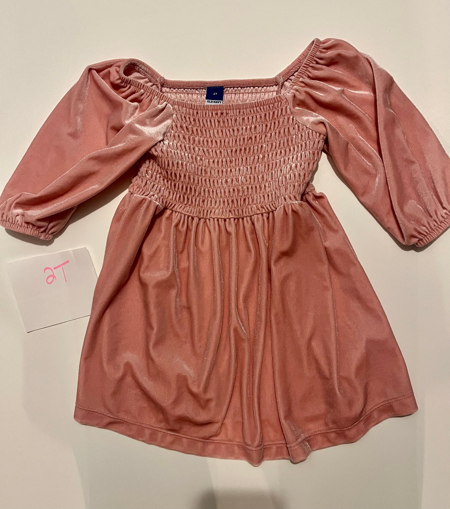 #32 Girls 2T Old Navy pink velour smocked dress  *reduced*