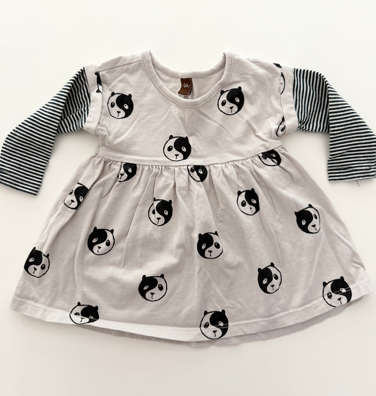 #117, Girls 9M, Tea grey panda print dress, VGUC