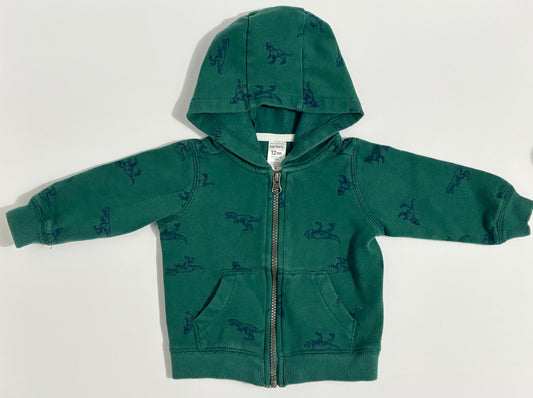 #132 - REDUCED - Carter's: Baby Boy's Green Dinosaur Full-Zip Hoodie - Size 12M