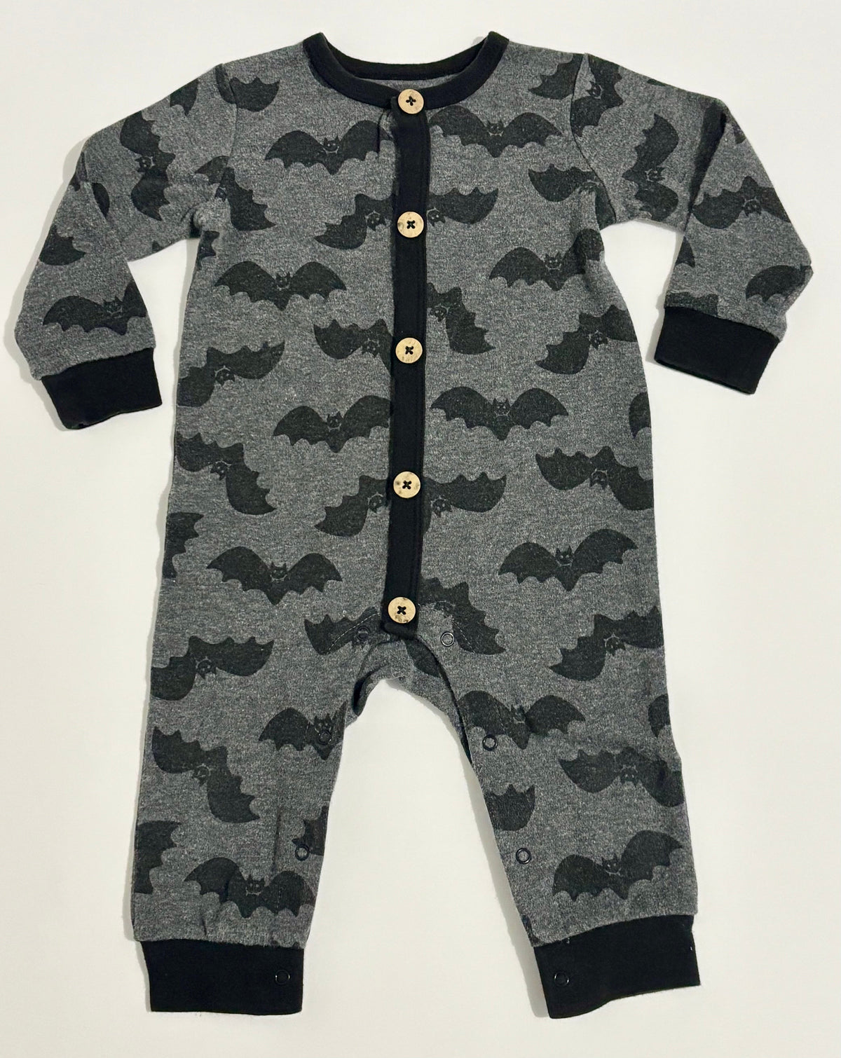 #132 - Baby Boy's Black/Grey Halloween Bat Jumpsuit - Size 12M