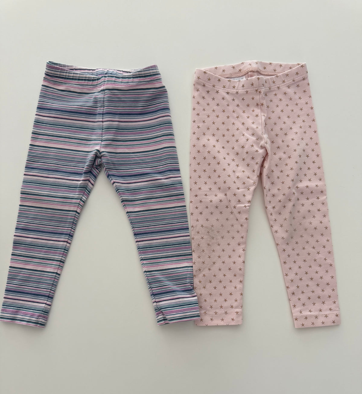 #117, Girls 18M, Tea pink striped & pink star leggings, GUC