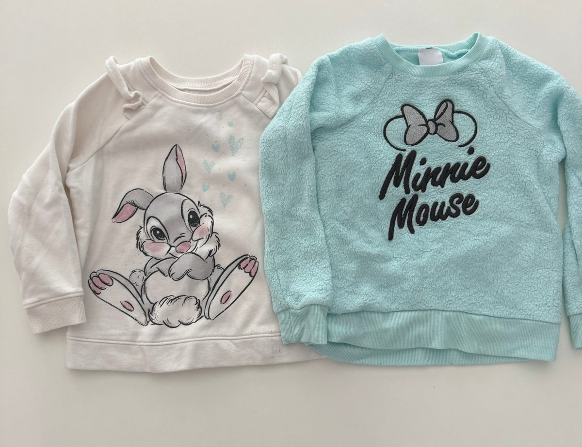 #117, Girls 5, Disney Jumping Beans softest fleece Minnie Mouse & Thumper sweatshirts, GUC