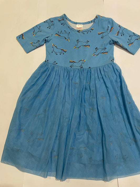 #126 Girls Hanna Andersson 120 (6-7) Blue Unicorn Tulle Twirl Dress EUC