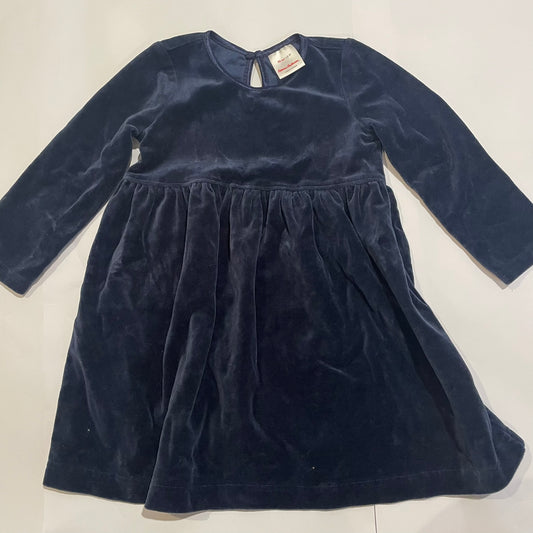 #126 Girls Hanna Andersson 85/2T Navy Velour Dress EUC