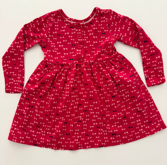 #117, Girls 4T/size 100, Hanna Andersson red bow tie print dress, EUC