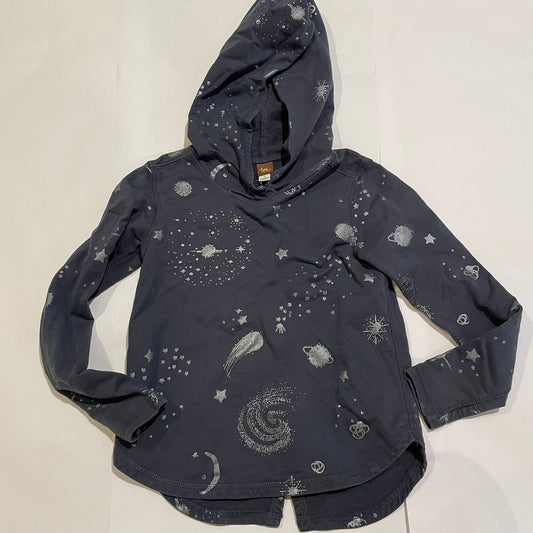 #126 Girls Tea size 6 Navy Star Hooded Sweatshirt GUC