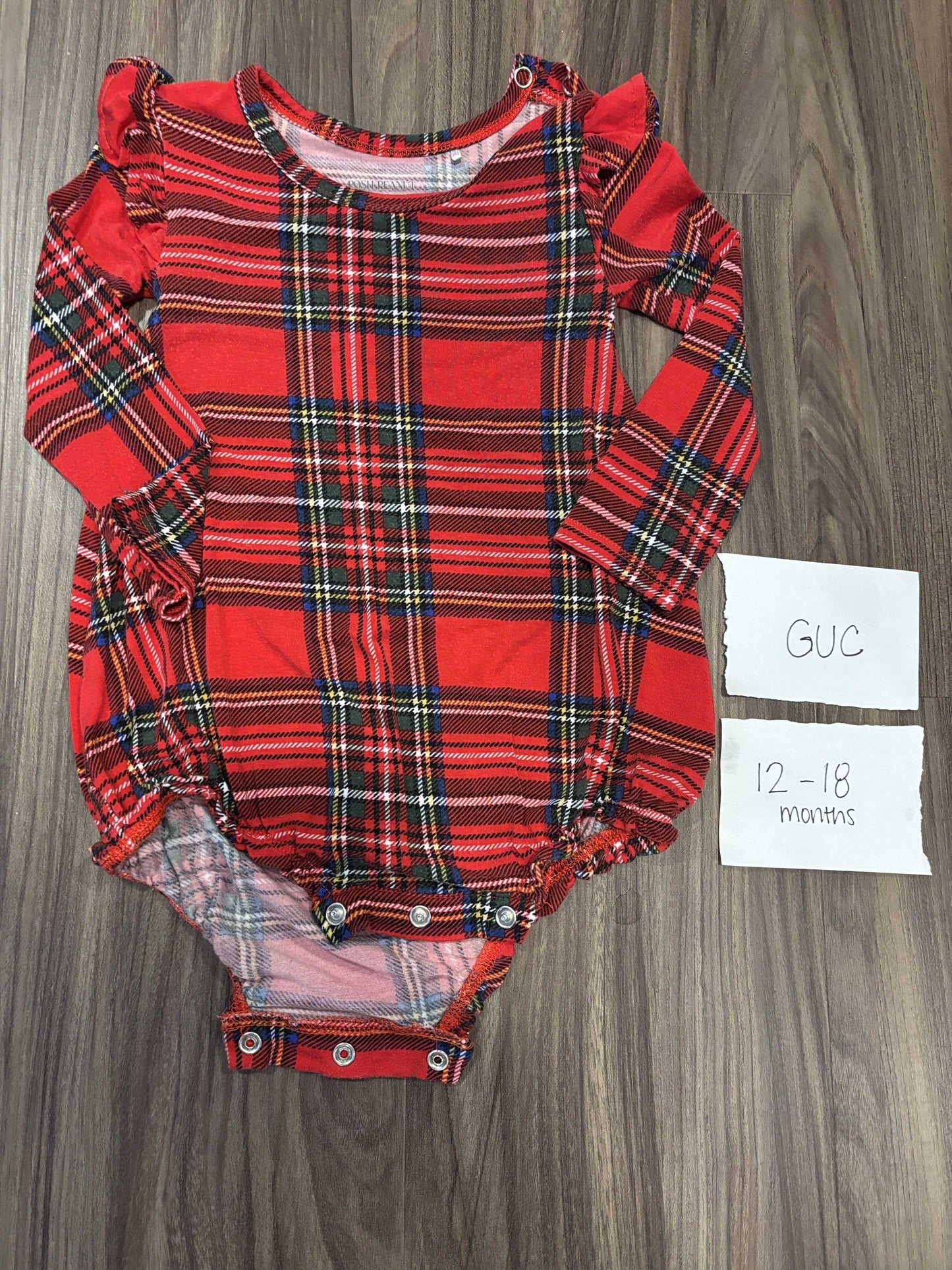 #138 - 12-18 Mo - Posh Peanut (Bamboo ) Christmas Red Tartan Bubble GUC