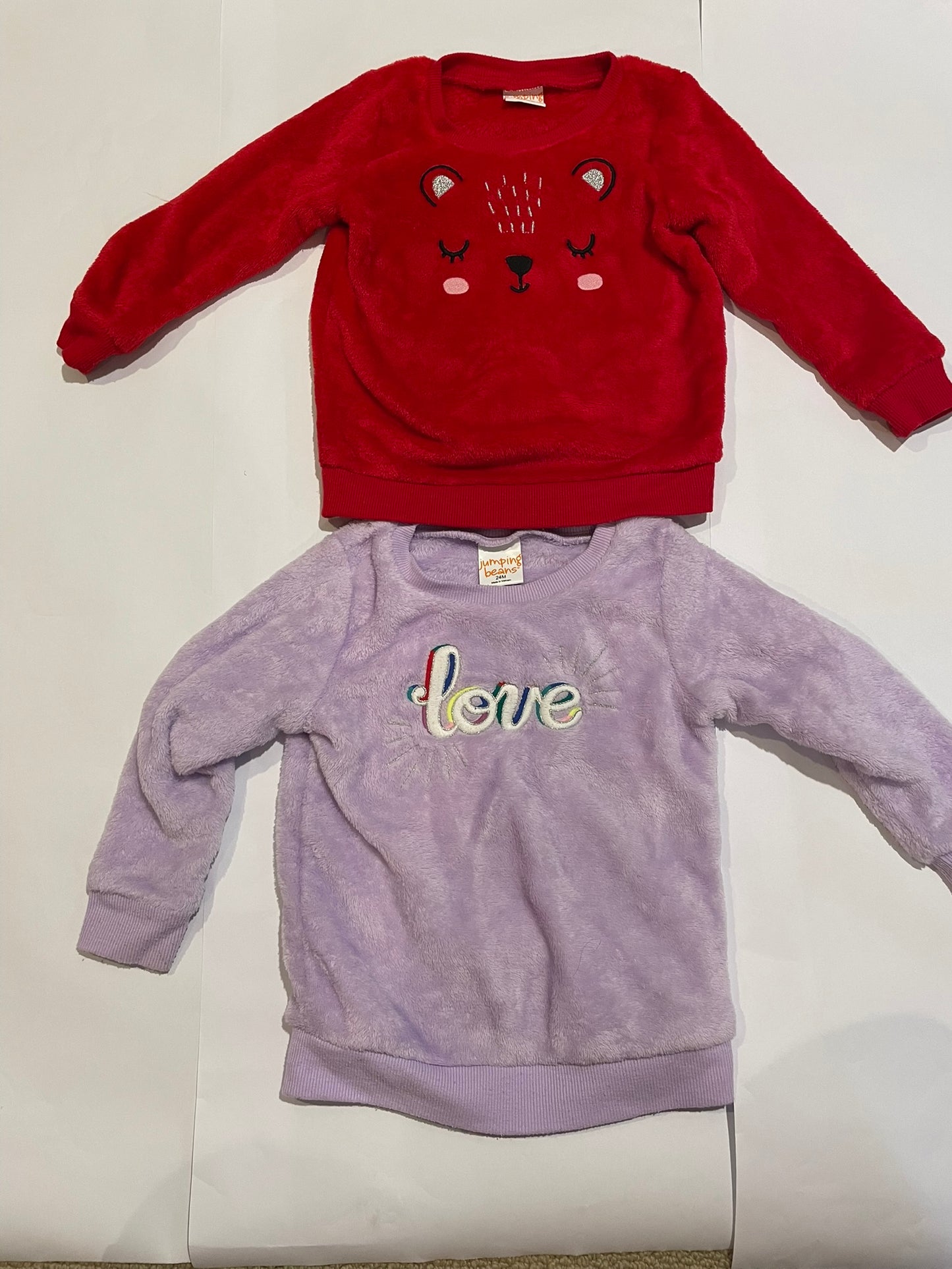 #126 Girls Jumping Beans 24M Set 2 Super soft Sweatshirts GUC