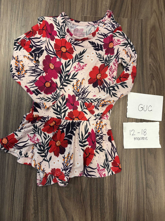#138 - 12-18 Mo - Posh Peanut (Bamboo ) Red Floral LS Bodysuit Twirl GUC
