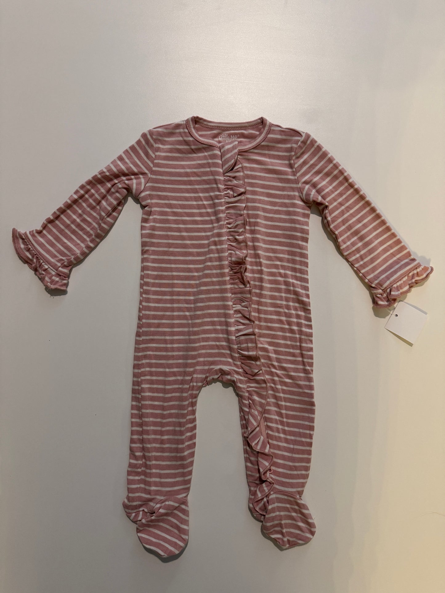 #32 NWT Little Me Girl 3 months pink stripe sleeper footie pajama