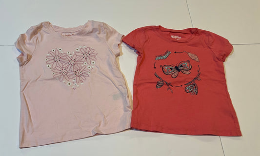 #180 Girls 4T Cat & Jack Heart and OshKosh Butterfly Life Cycle shirt Bundle