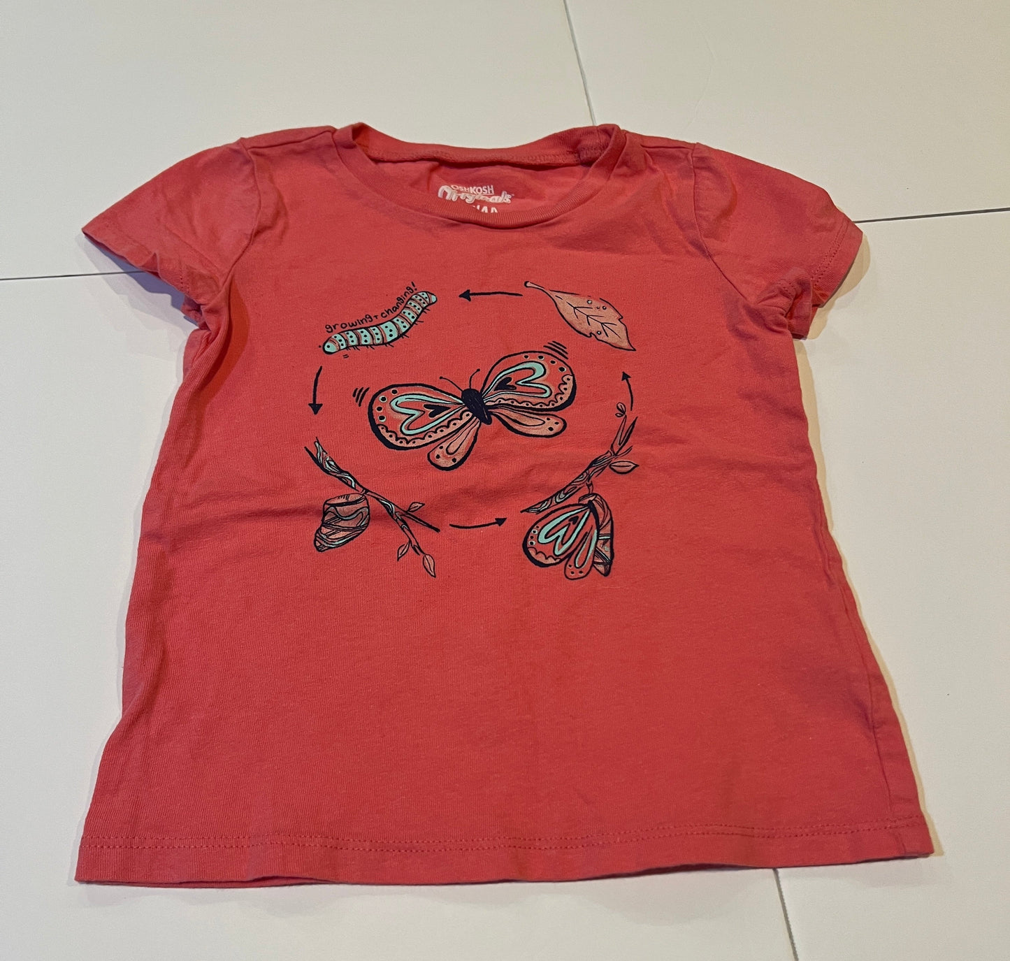#180 Girls 4T Cat & Jack Heart and OshKosh Butterfly Life Cycle shirt Bundle