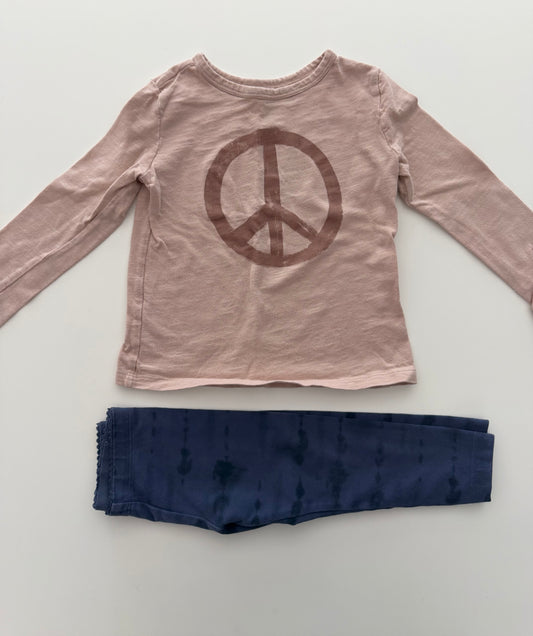 #117, Girls 2T, Little Co peace shirt & Tea navy tie dye leggings, GUC