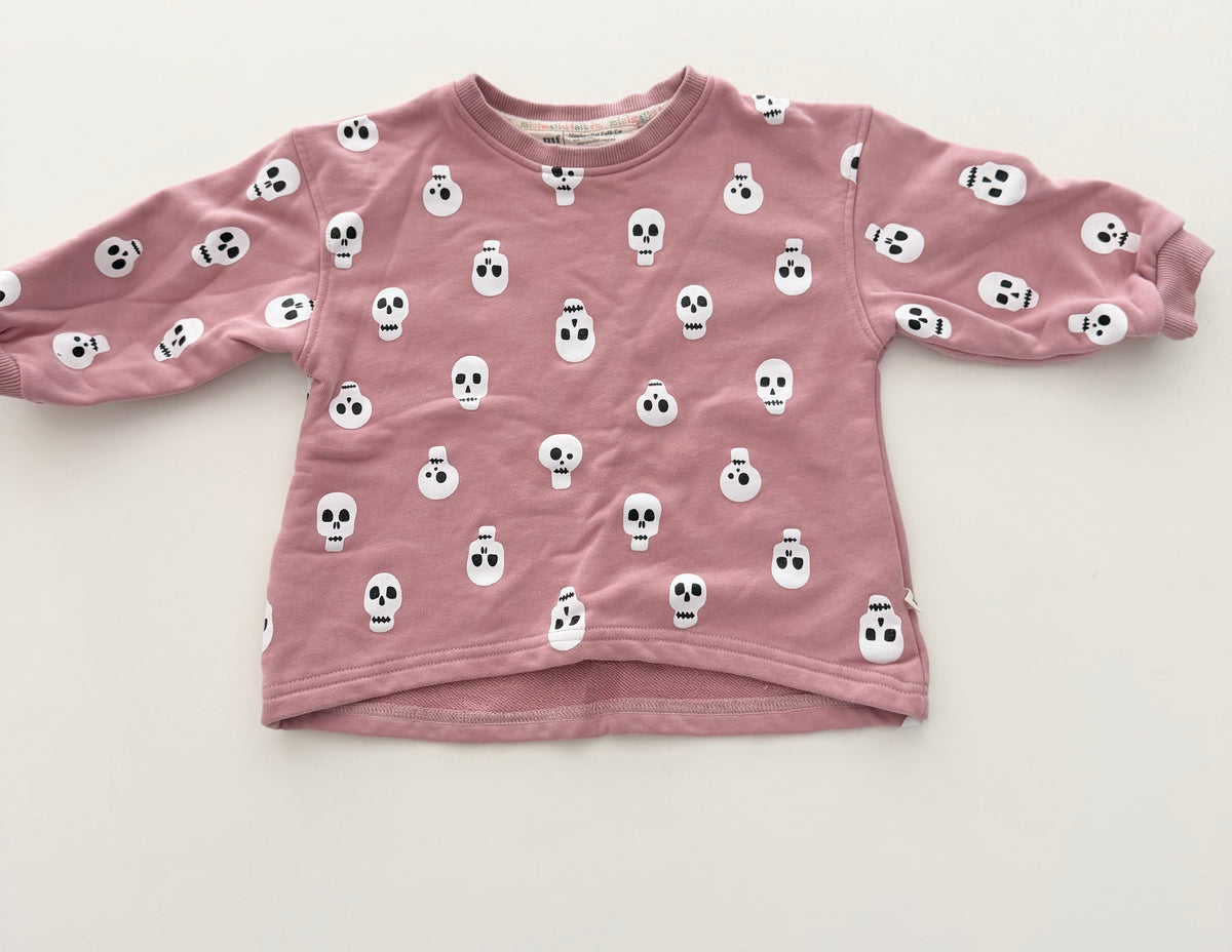 #117, Girls 2T, Minimalist Folk blush pink sugar skull sweatshirt, VGUC