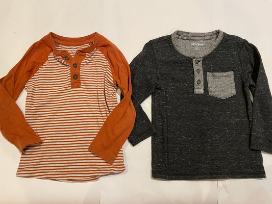 #126 Boys Cat & Jack 4T Set of 2 LS Shirts (Orange striped and Gray thicker) GUC