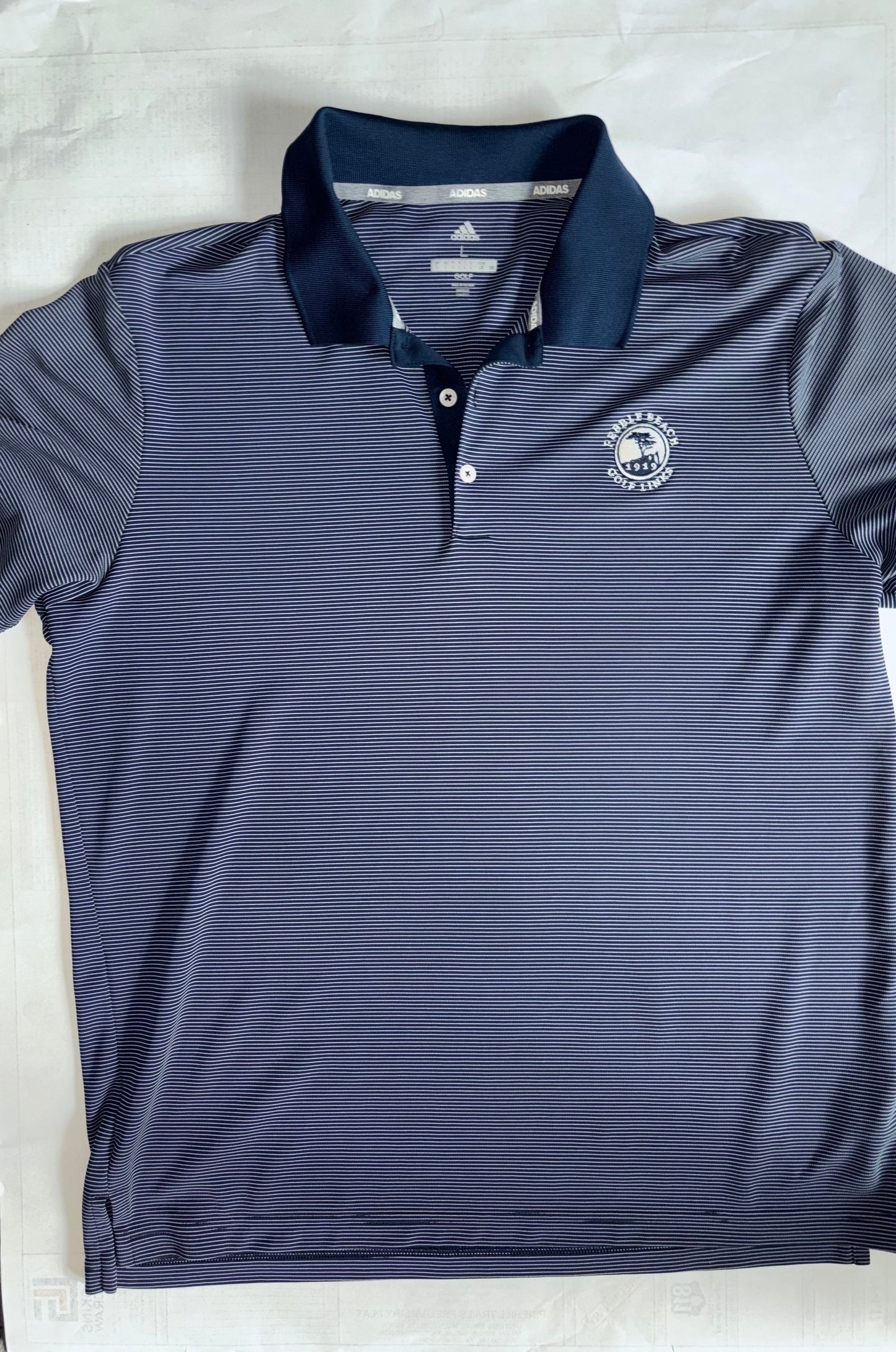 #122 men's size large Adidas, Pebble Beach golf shirt