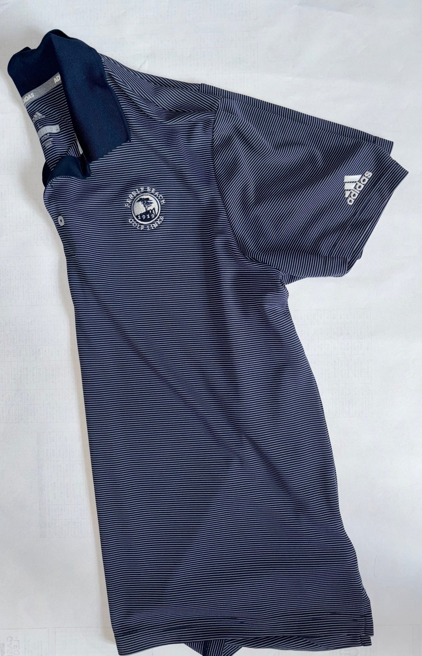 #122 men's size large Adidas, Pebble Beach golf shirt