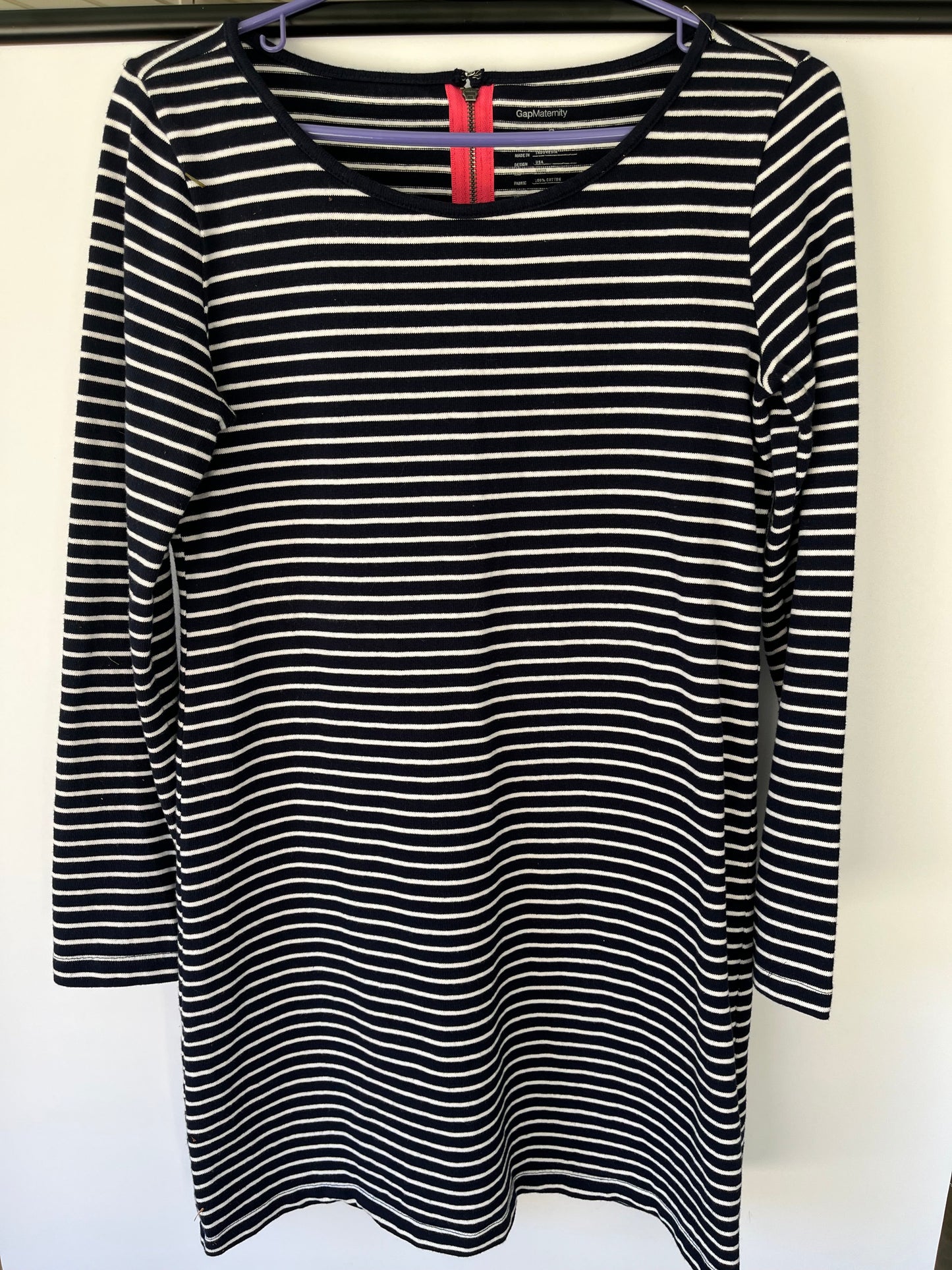 PPU 45241 GAP Maternity Long sleeve dress Navy Blue and White stripe Size Small