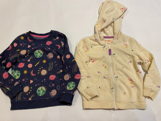 #126 Girls Cat & Jack 5T Set of 2 Sweatshirts (Navy space, White stars) GUC