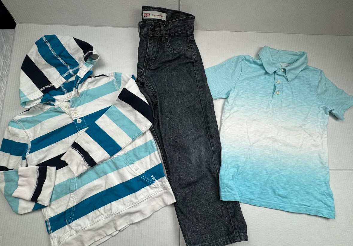 Boys Size 8 (1) Levies 550 Relaxed 8 Slim Jeans, Shirt, Pull Over EUC