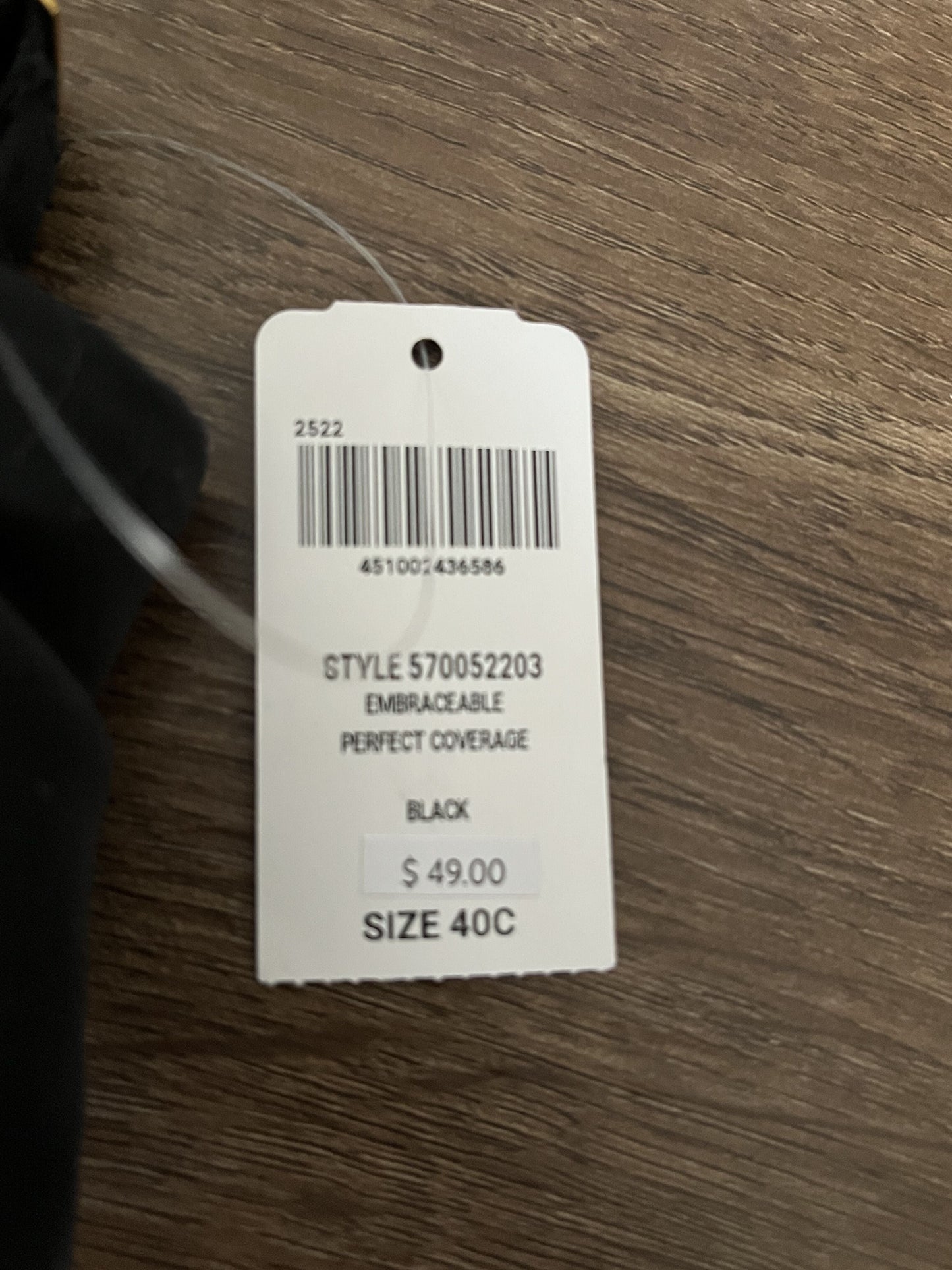 #124 NWT Soma Embraceable Perfect Coverage Black Women's Bra Size 40C