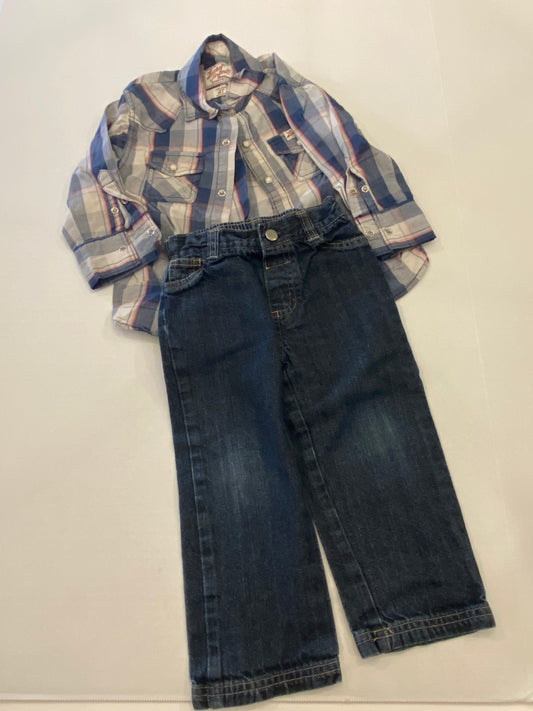 Boys 2T Lucky Brand Button Down & 24 mos Peanut Buttons Jeans
