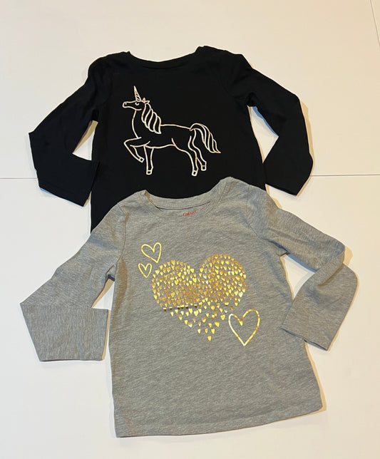 #180 Girls 4 Set of 2 Cat & Jack Long Sleeves - Heart and Unicorn
