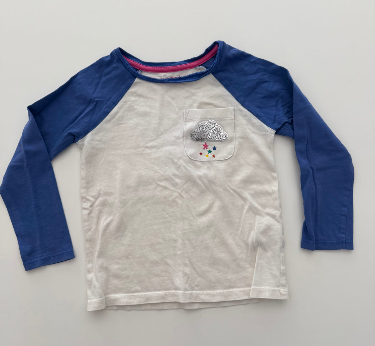 #117, Girls 4T, Boden silver sequin cloud raglan, VGUC