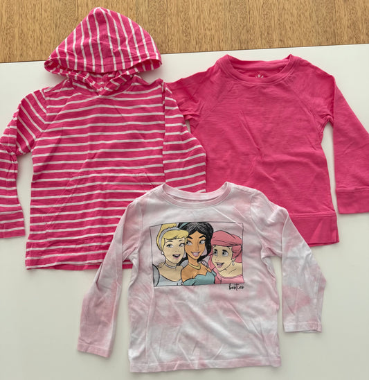 #117, Girls 3T, Primary pink striped hoodie & sweatshirt, Disney pink princess shirt bundle, VGUC