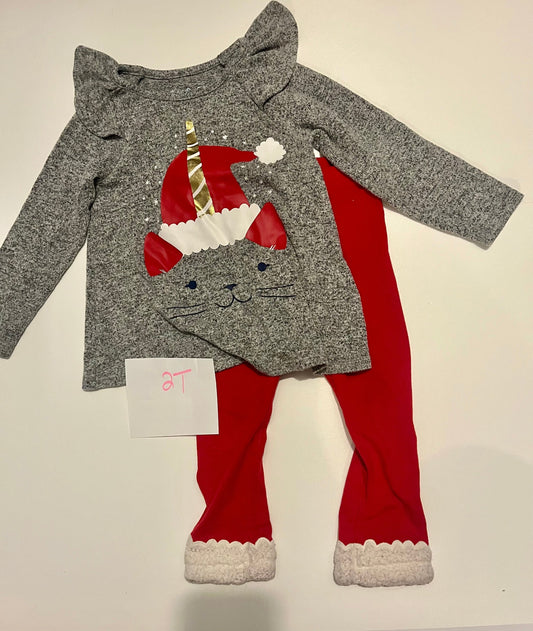 #32 Girls 2T Santa Unicorn Cat outfit  *reduced*