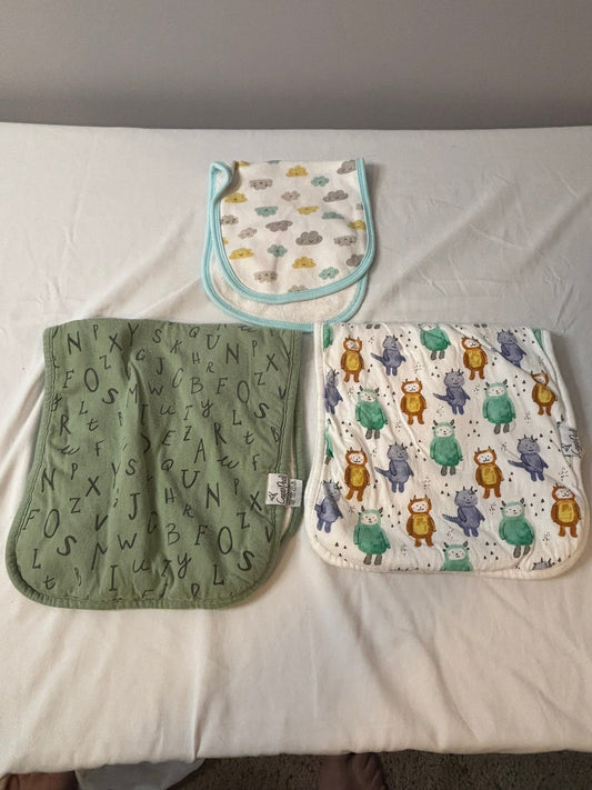 #90: Copper Pearl Burp Cloths + Bib Set (3 Pieces)