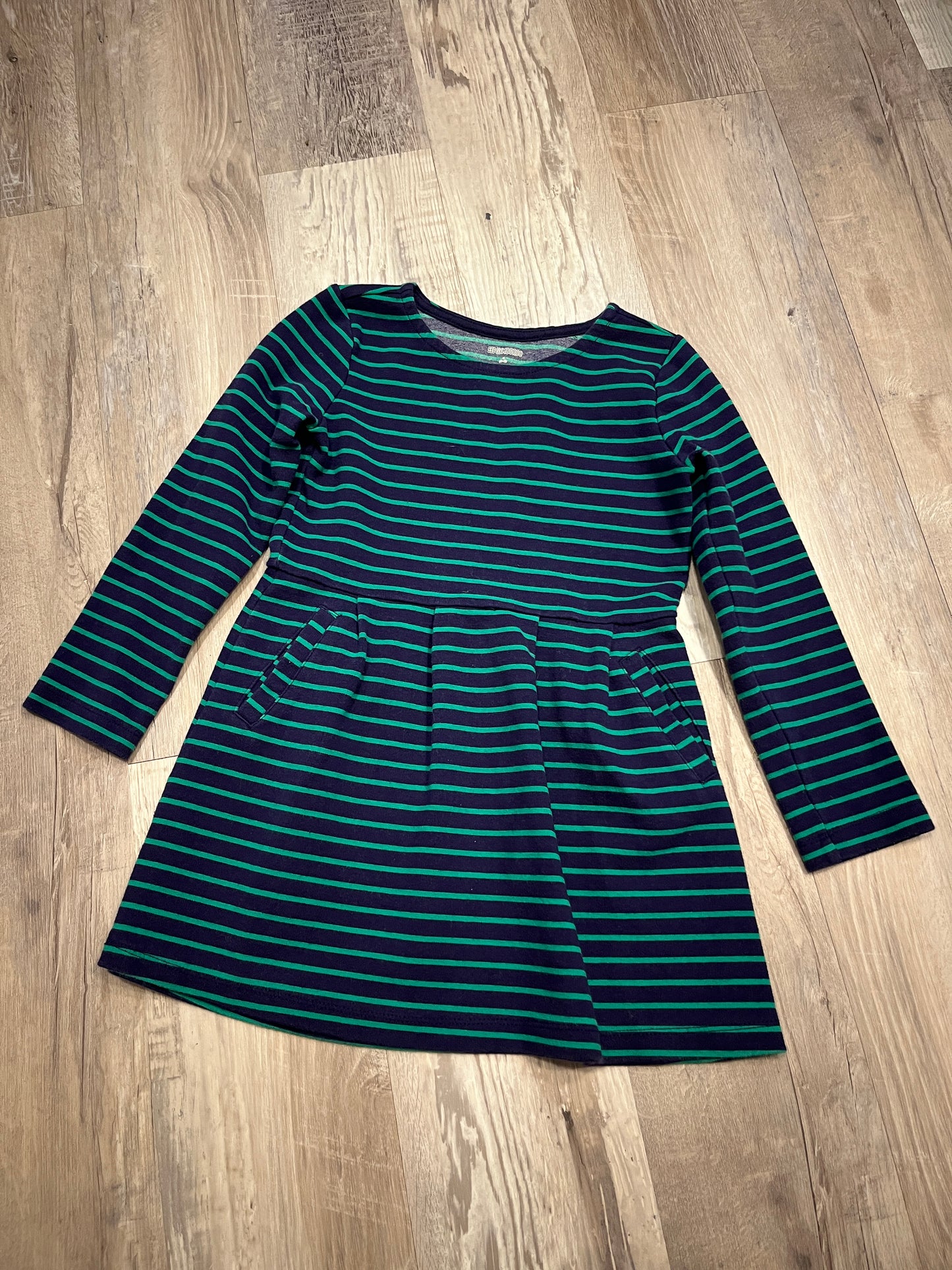 Seller #29 Girls Small 5/6 Gymboree Navy and Green Striped Long Sleeve Dress