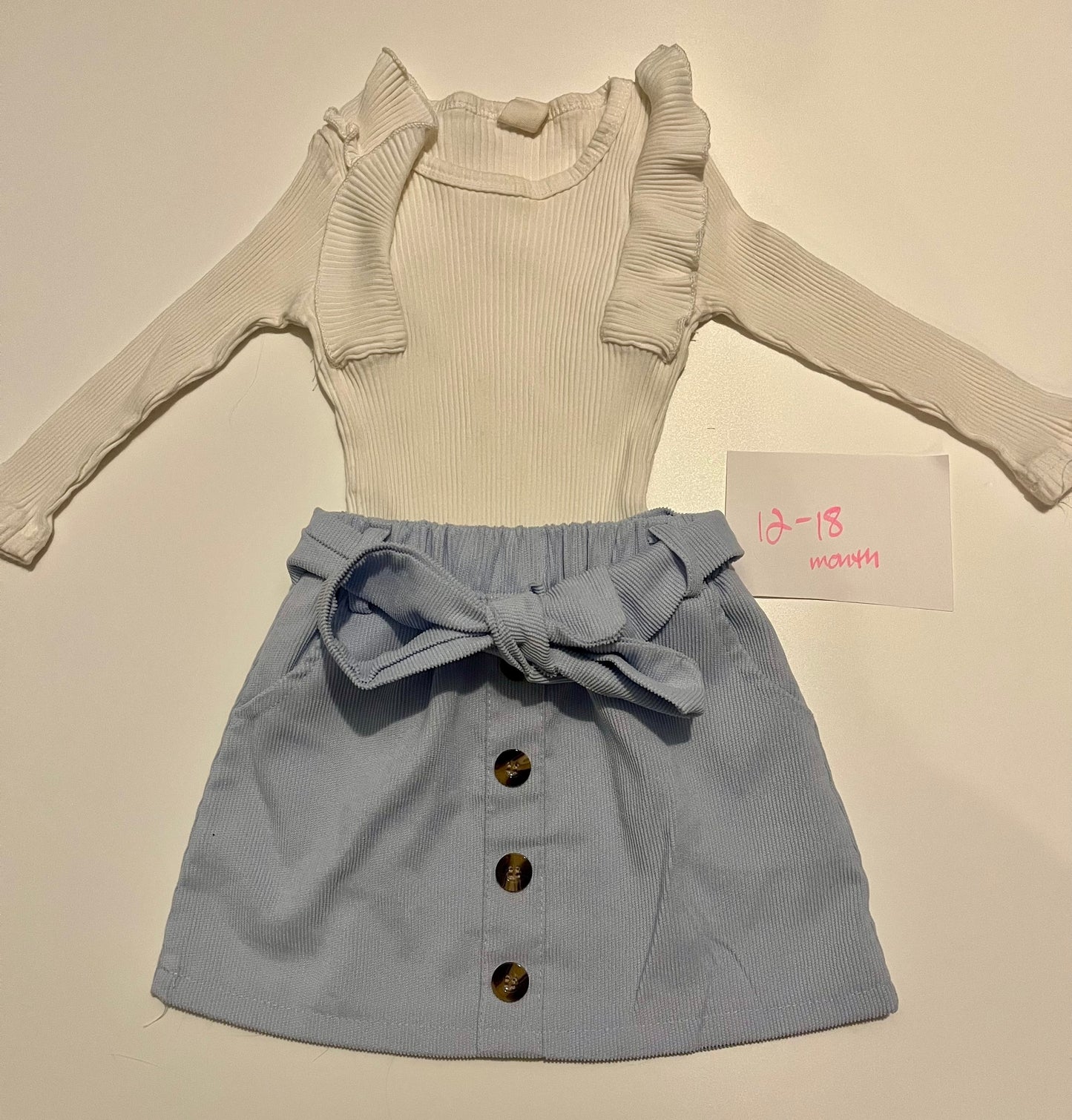 #32 Girls 12-18 month light blue corduroy skirt outfit  *reduced*