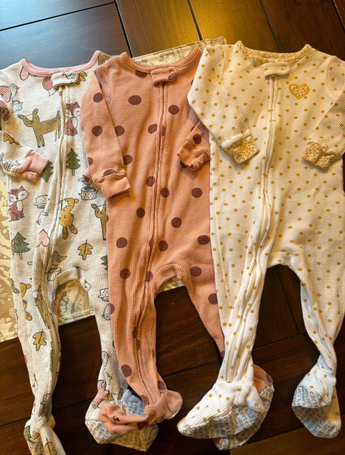 #51 REDUCED Carters Bundle of 12M Waffle Knit Sleep and Play Pajamas
