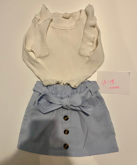 #32 Girls 12-18 month light blue corduroy skirt outfit  *reduced*