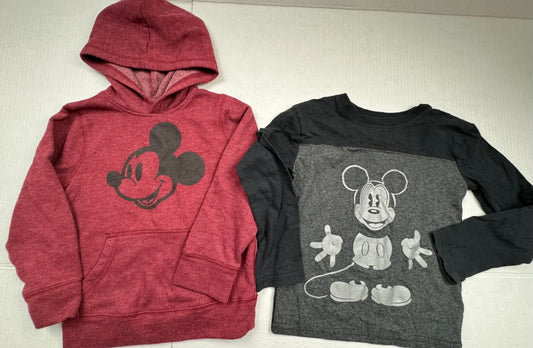 Disney Size 5T Mickie Mouse Hoodie Sweatshirt & Long Sleeve Tee T-Shirt EUC