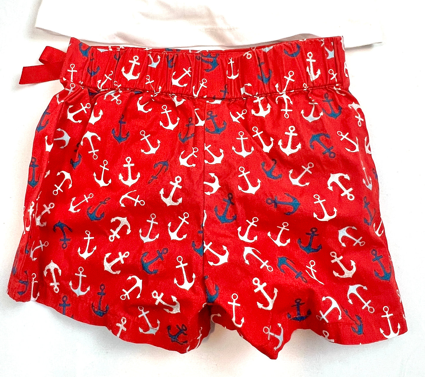 Girls Size 4 Anchor 3 Piece Outfit EUC - Sequence Flip Anchor Shirt, red Anchor Pattern Skort/Shirt Bottoms and Hair Box