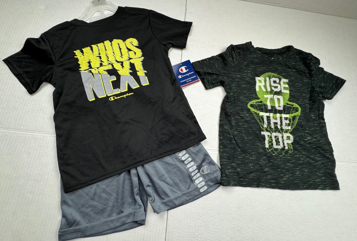 Boys Size 5 Athletic (3) pieces (1) Champion Shorts & Tee T-Shirt Top NEW NWT & Rise To The Top T Shirt EUC
