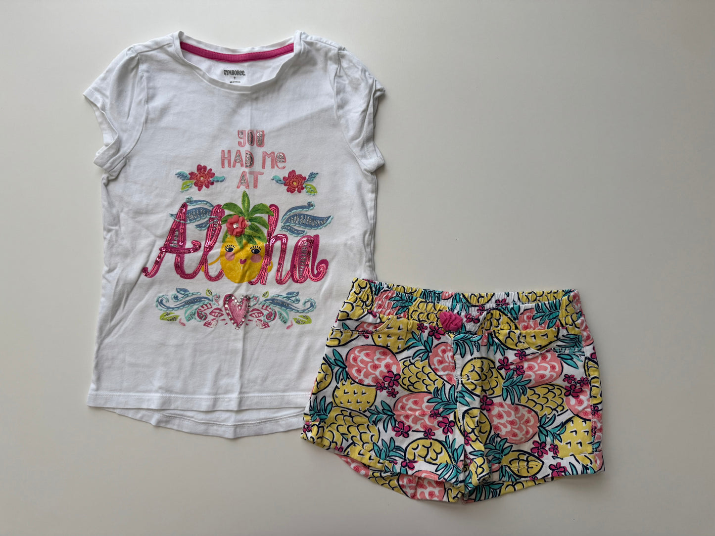 #32 Gymboree Girls size 7 pineapple Aloha set