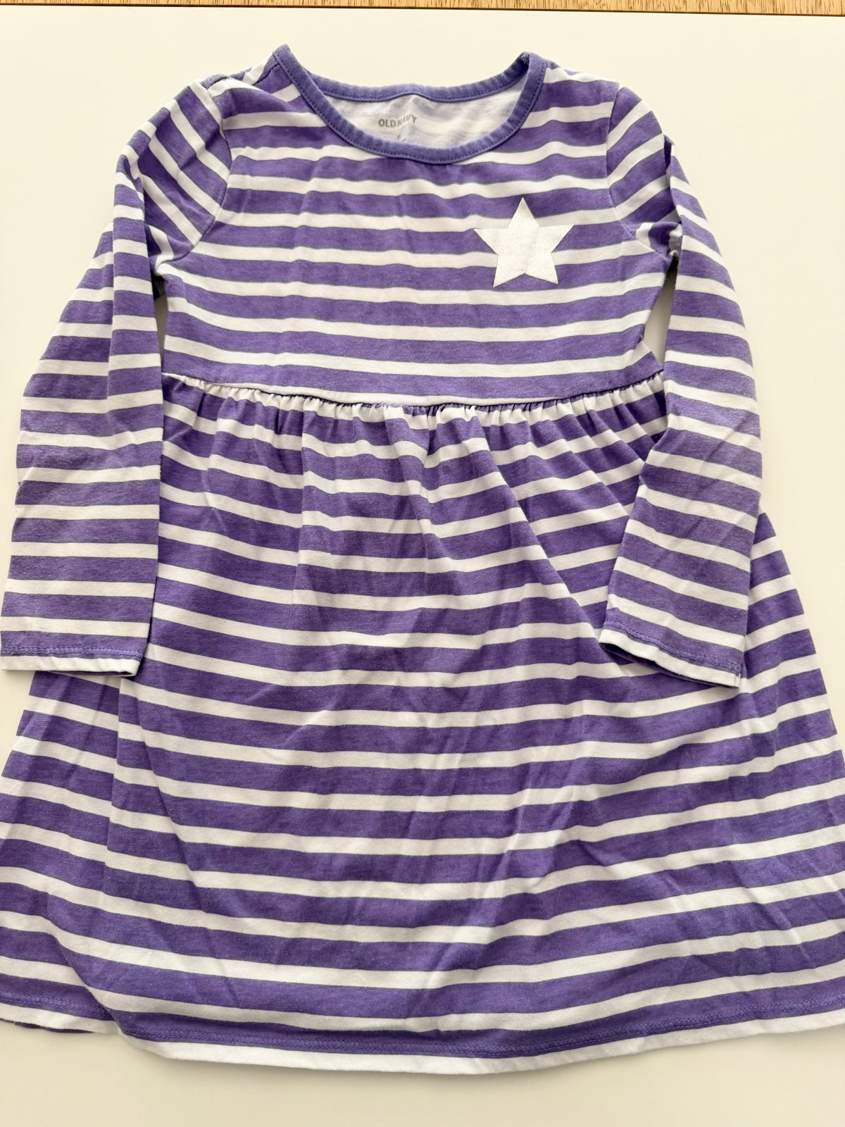 #117, Girls 5, Next green unicorn dinosaur dress & ON purple striped dress,GUC
