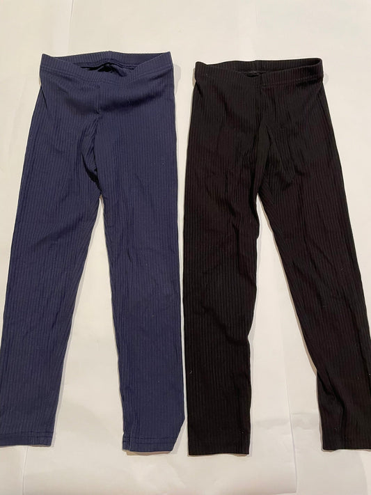#126 Girls Old Navy size S (6-7) Set 2 Ribbed Leggings (Black & Navy) NWOT