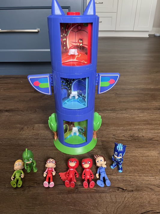 #124 PJ Masks Transforming Tower Totem Pole w/7 Figures Catboy Gekko Owlette