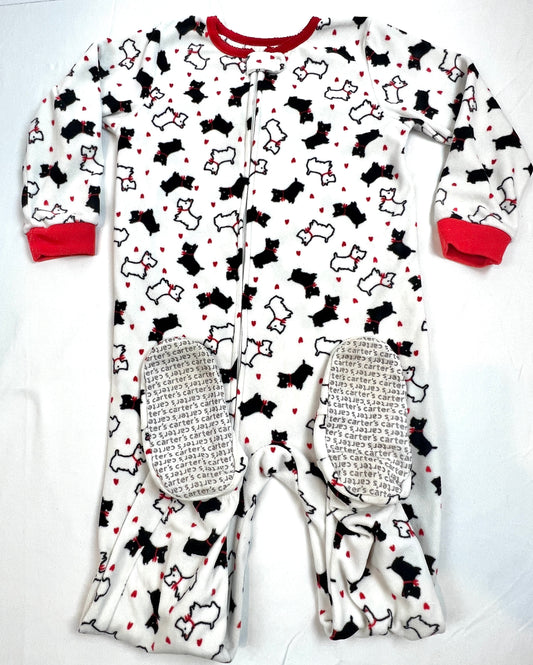 Girls 5T Carter's Fleece Footed Jammies PJ's Pajamas Sleeper White Red Black with Dogs EUC