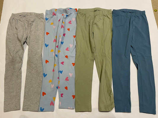 #126 Girls Cat & Jack S (6-7) Set 4 Leggings (Gray, Blue with hearts, Green, and Blue) EUC/GUC