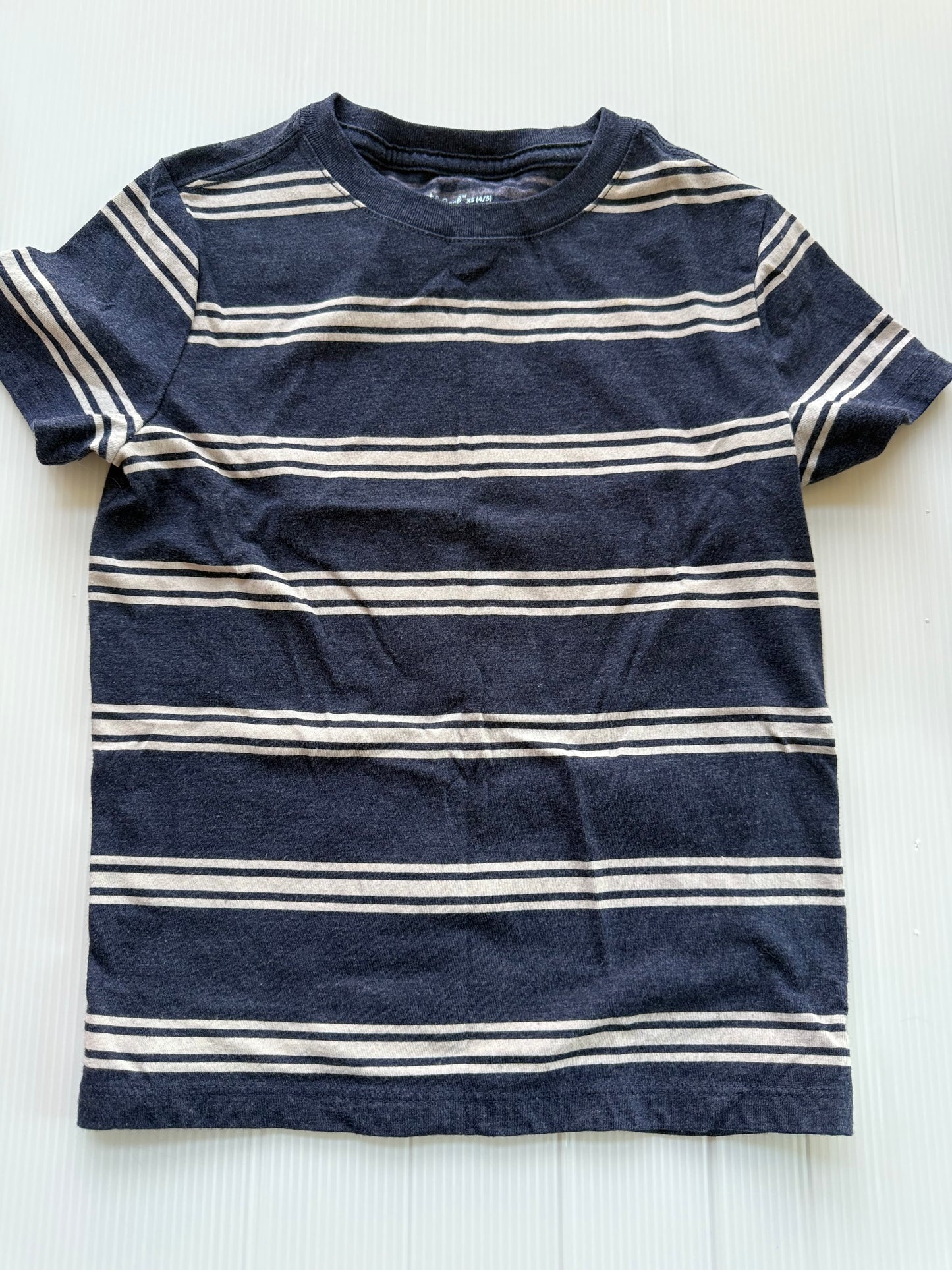 #167 Cat & Jack Boys Navy Striped Tee - XS (4-5)
