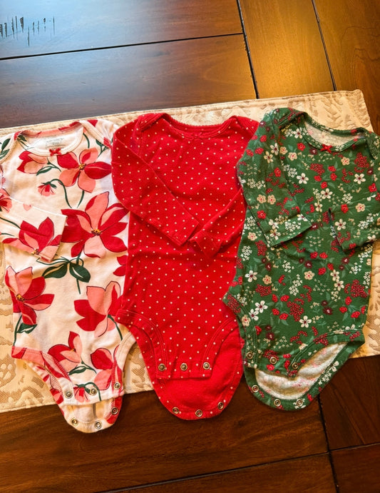 #51 REDUCED 9M Carters Holiday Prints Long Sleeve Bodysuit