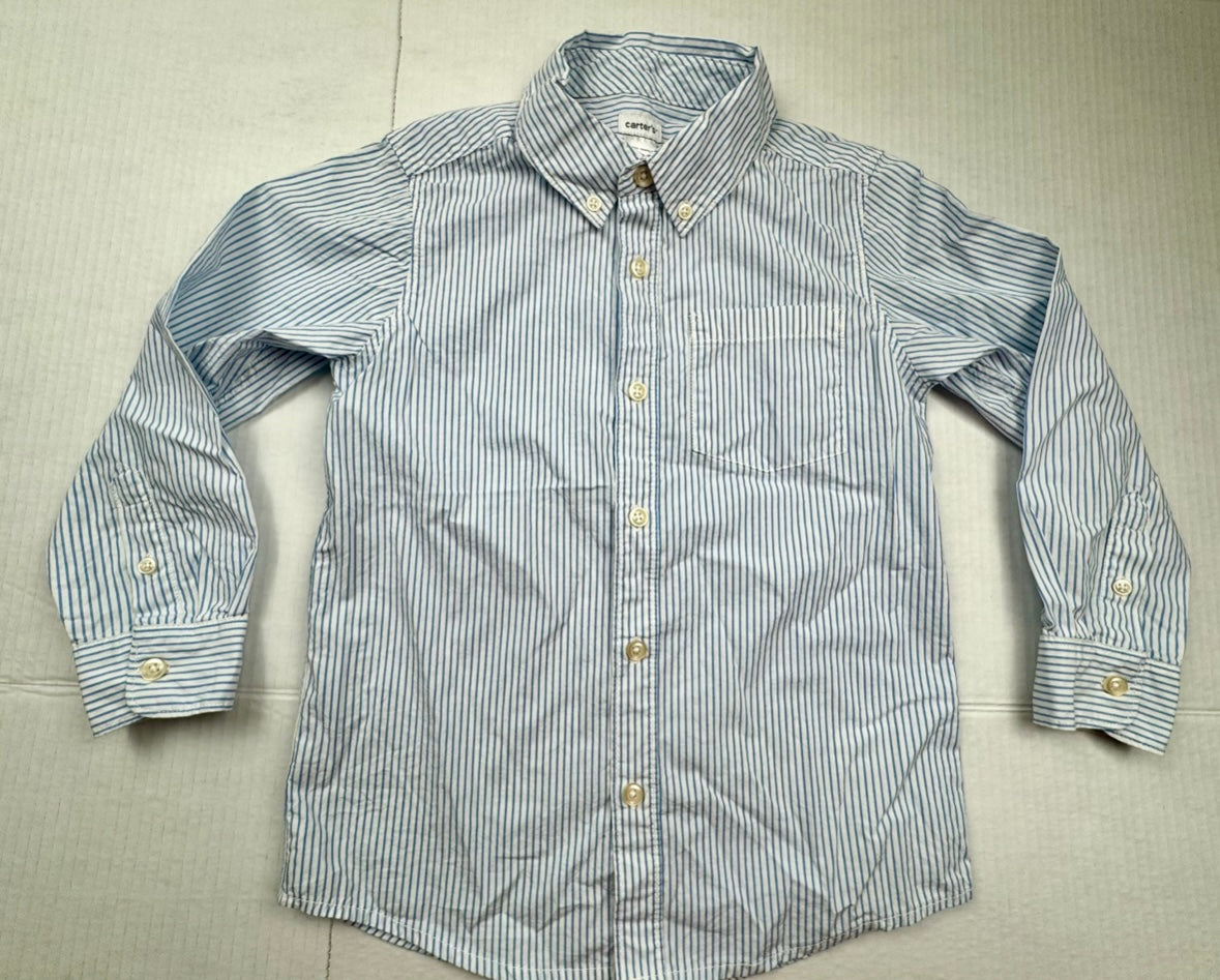 Boys Size 7 Blue White Stripe Long Sleeve Button Dress Shirt EUC