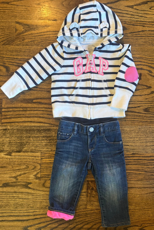 Seller #172 Baby Gap Girls Zip Up Hoodie and Lined Jeans Size 6-12M