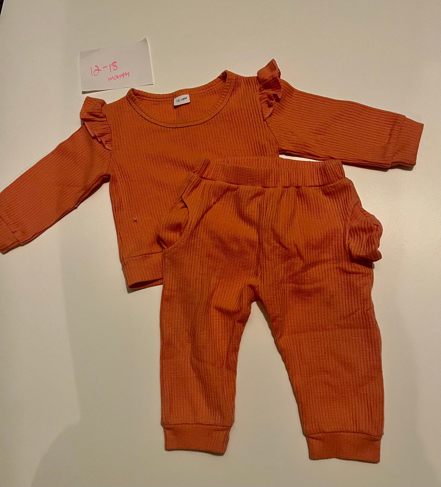 #32 Girls 12-18 month coral waffle set *reduced*