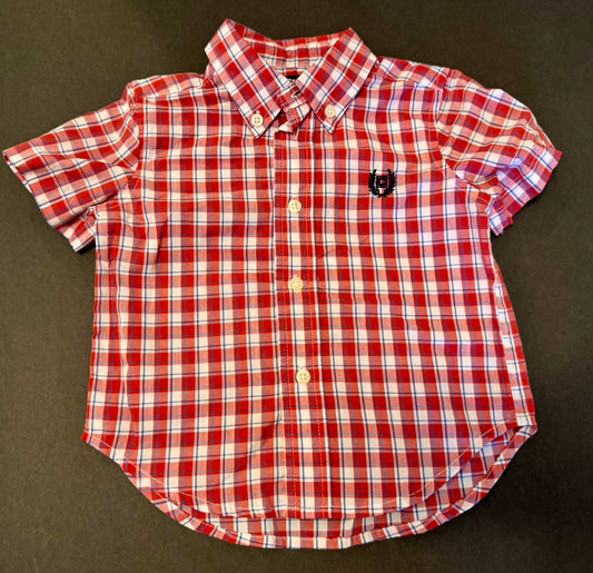 Boys 18 Months CHAPS Short Sleeve Dress Shirts Red Blue & White Easy Care